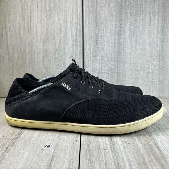 OluKai Nohea Moku Black Slip On Lace Up Collapseable Heel Sneaker Mens Size 13 - Picture 3 of 10